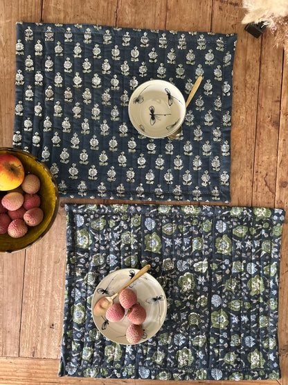 Set de table matelassé réversible  | Collection Indigo profond