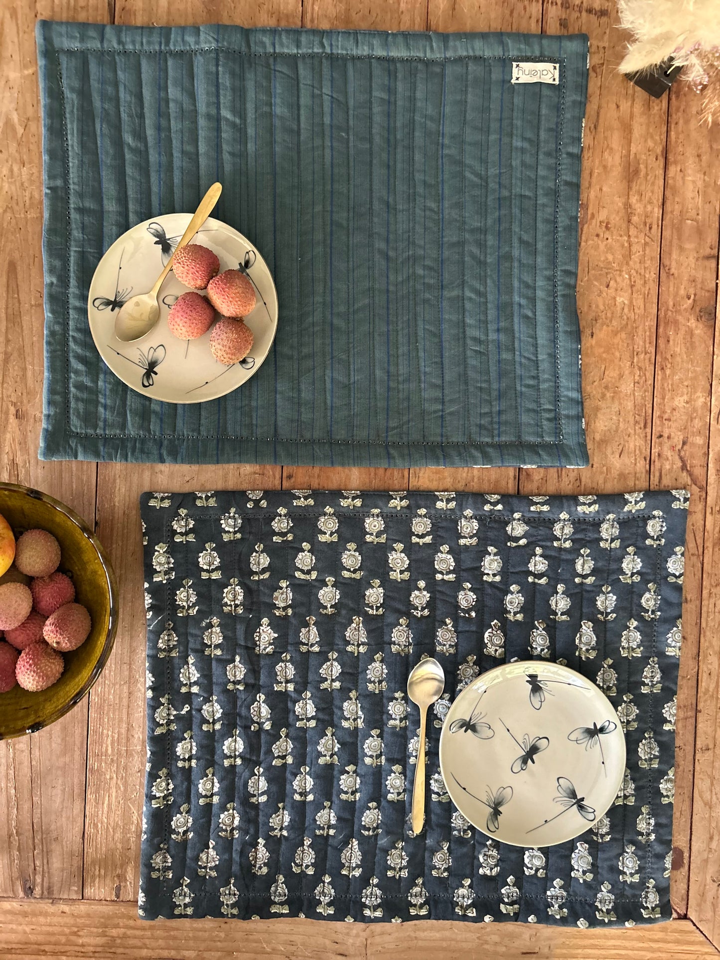 Set de table matelassé réversible  | Collection Indigo profond