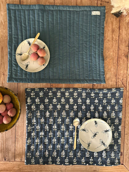 Set de table matelassé réversible  | Collection Indigo profond