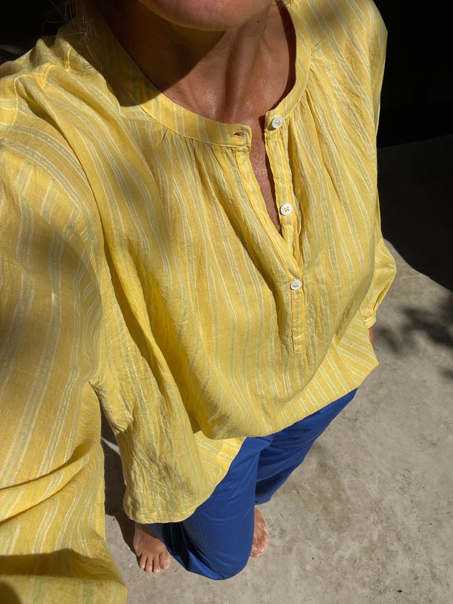 Blouse Telma Jaune fines rayures vertes