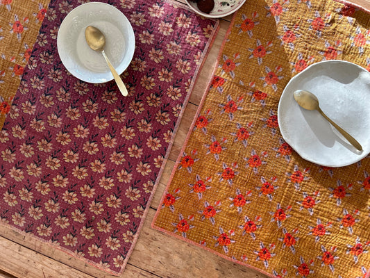 Set de table en kantha réversible   |  Collection Vintage Prune