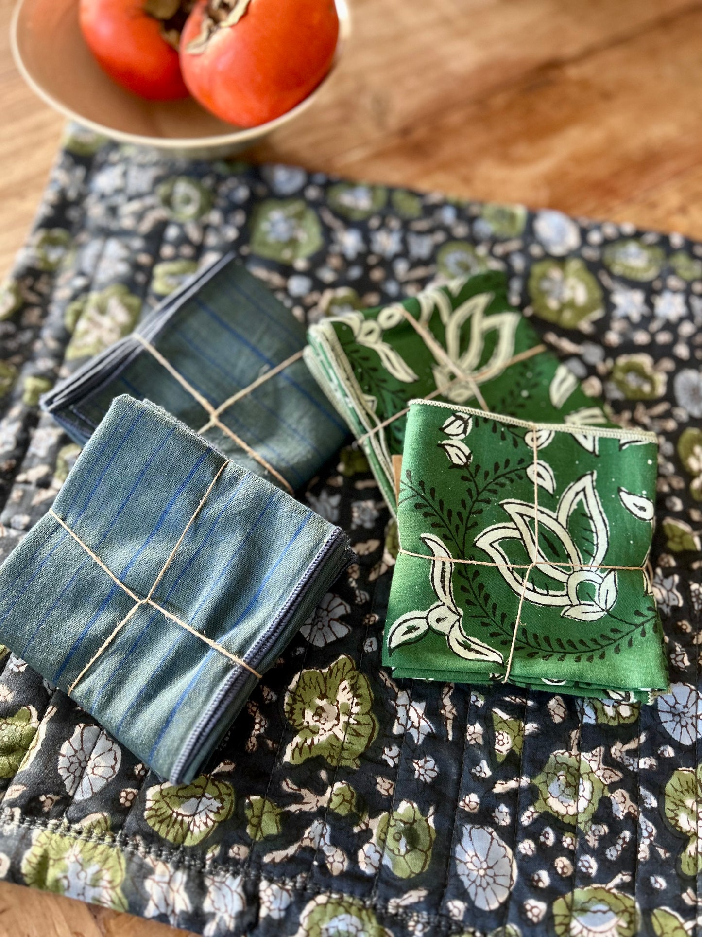 Lot de 2 serviettes de table en coton blockprint