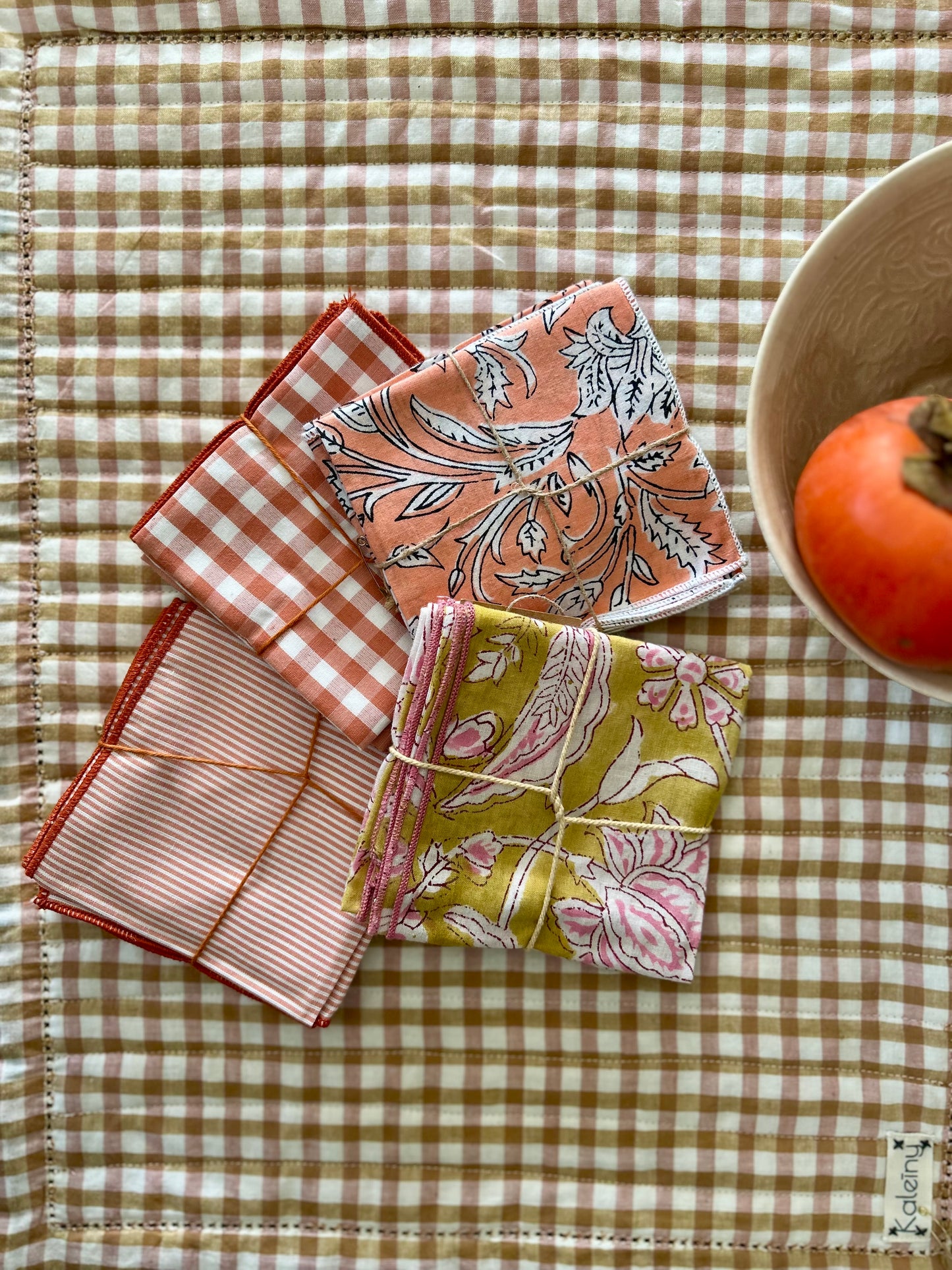 Lot de 2 serviettes de table en coton blockprint