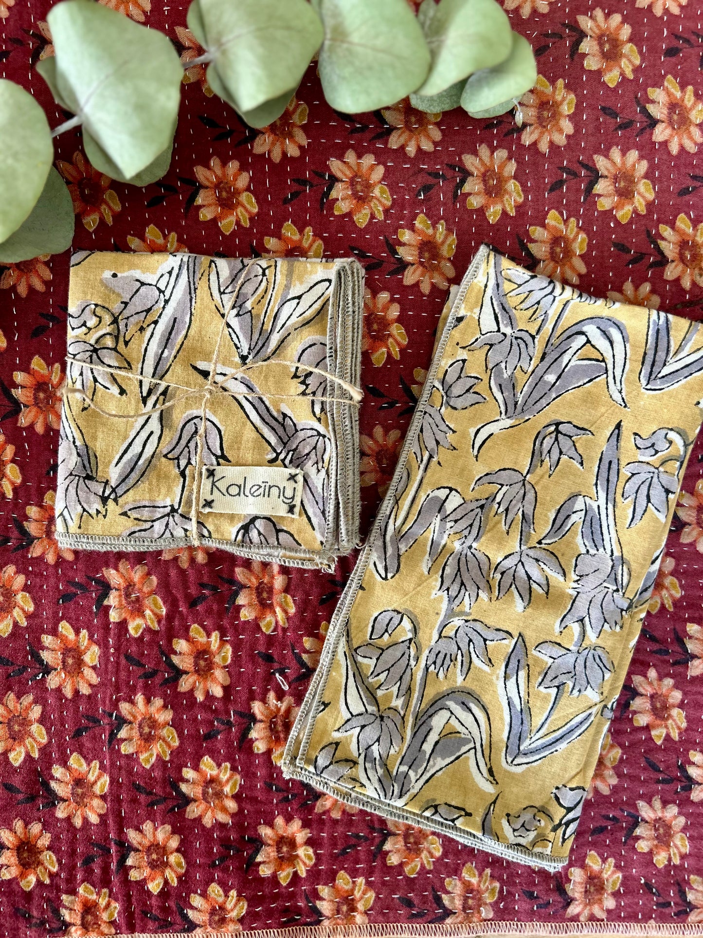 Lot de 2 serviettes de table en coton blockprint