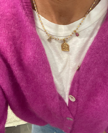 Collier MINA en laiton plaqué or et quartz rose