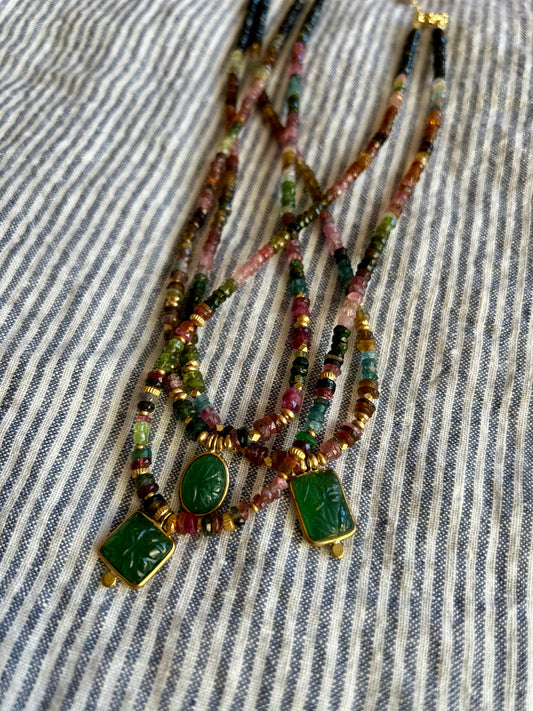 Collier BHOTI pierres semi-précieuses et pendentif aventurine
