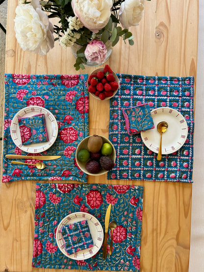 Set de table matelassé blockprint  |  Collection Azur