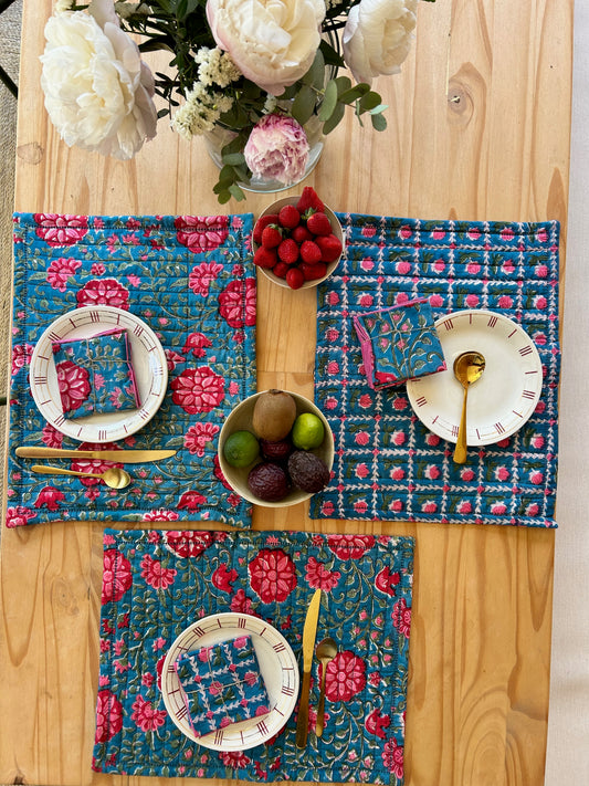 Set de table matelassé blockprint  |  Collection Azur