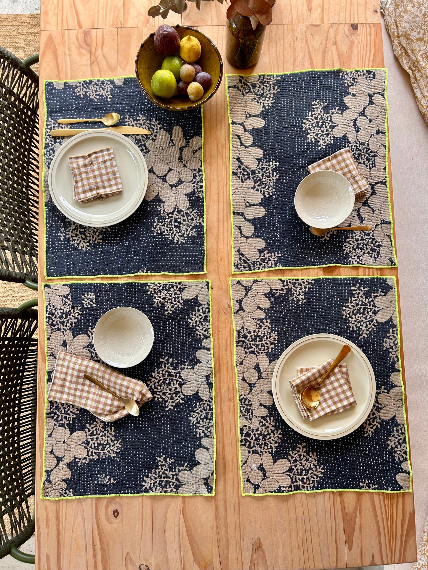 Set de table en kantha réversible   |  Collection Vintage noir