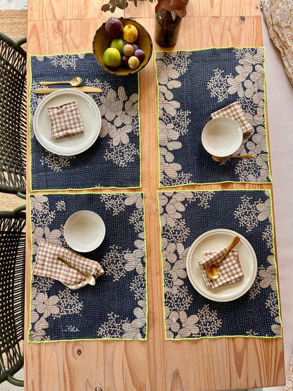 Set de table en kantha réversible   |  Collection Vintage noir