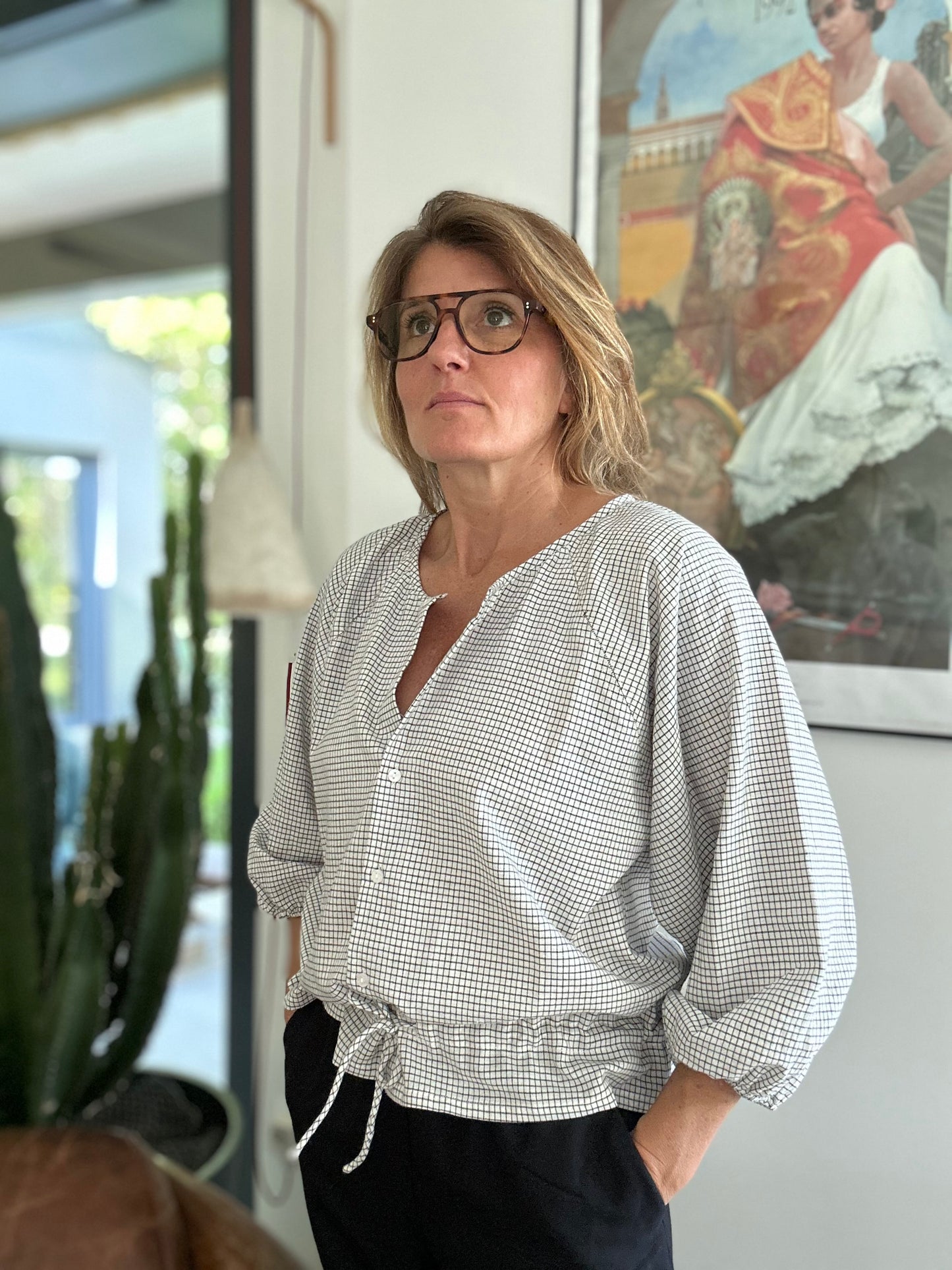 Blouse PRANA en coton khadi carreaux Noir & Blanc