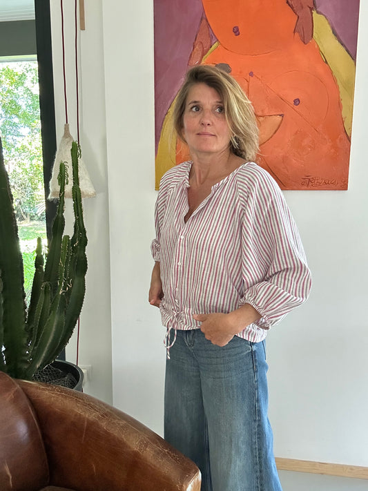 Blouse PRANA en coton khadi rayures Rose & Blanche