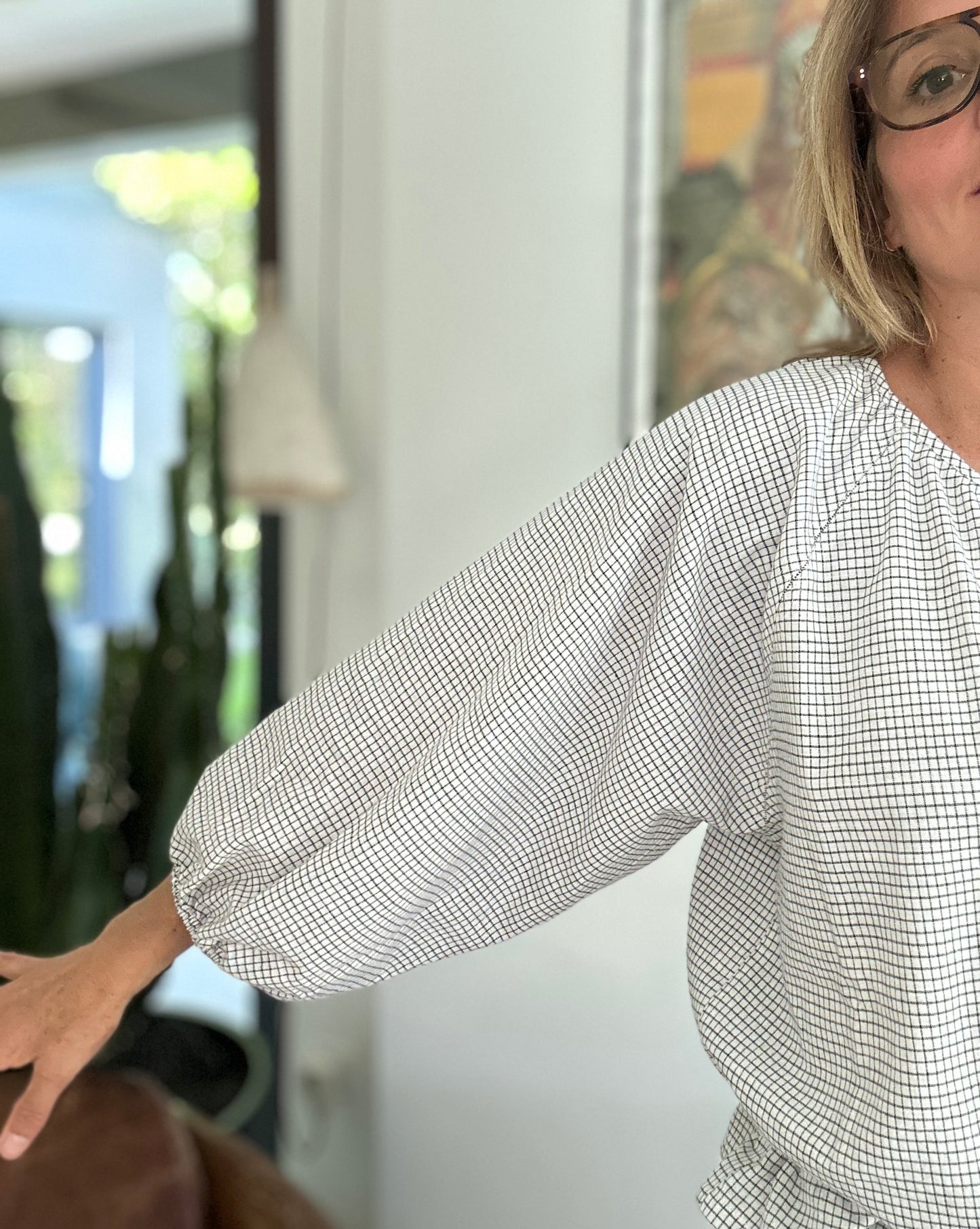 Blouse PRANA en coton khadi carreaux Noir & Blanc