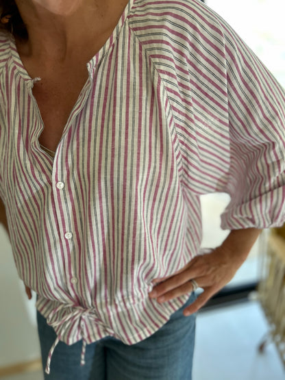 Blouse PRANA en coton khadi rayures Rose & Blanche