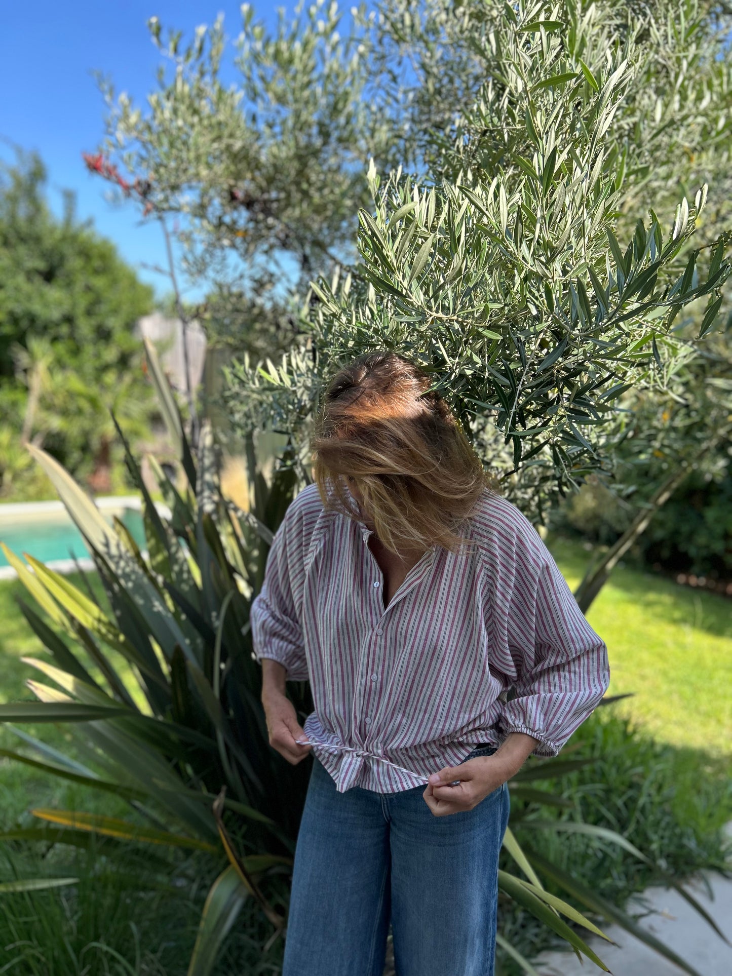Blouse PRANA en coton khadi rayures Rose & Blanche