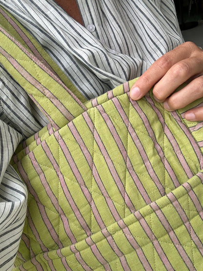 CABA en coton khadi matelassé vert & violine à rayures