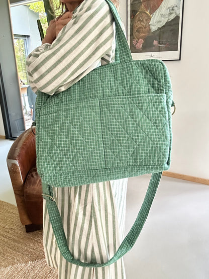 CABA en coton khadi matelassé vert à petits carreaux