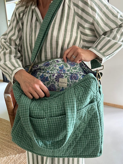 CABA en coton khadi matelassé vert à petits carreaux