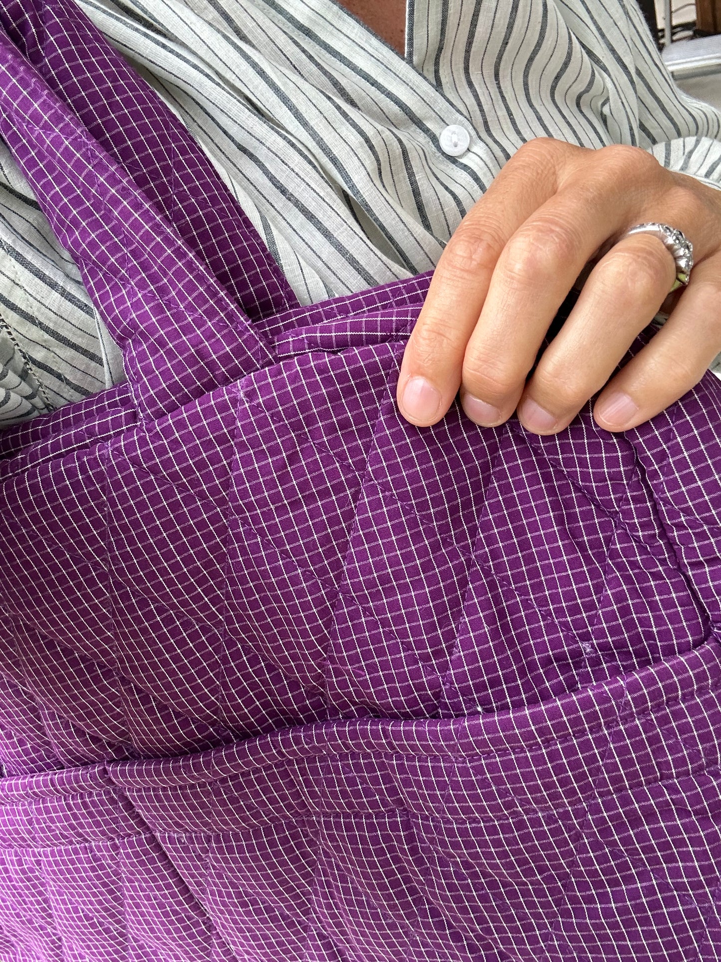 CABA en coton khadi matelassé violet  à petits carreaux