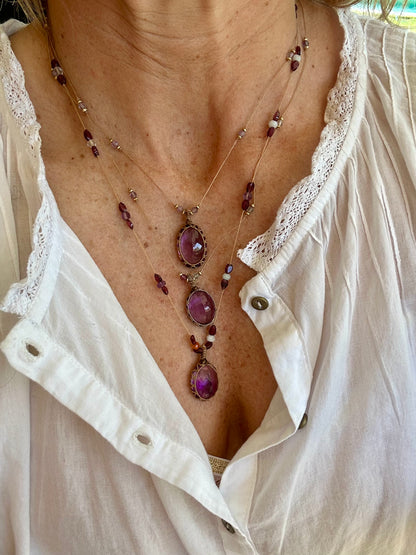 Collier INDIA fil de soie et pierres semi-précieuses