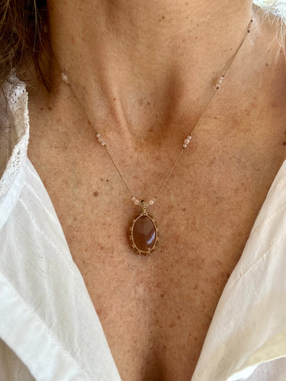 Collier INDIA fil de soie et pierres semi-précieuses