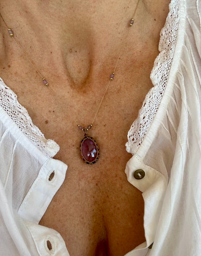 Collier INDIA fil de soie et pierres semi-précieuses