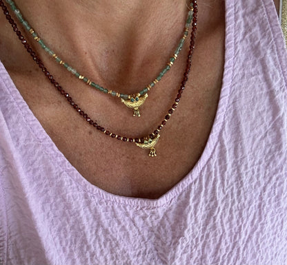 Collier Baba pierres semi-précieuses &  pendentif laiton