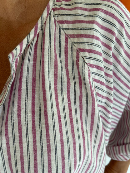 Blouse PRANA en coton khadi rayures Rose & Blanche