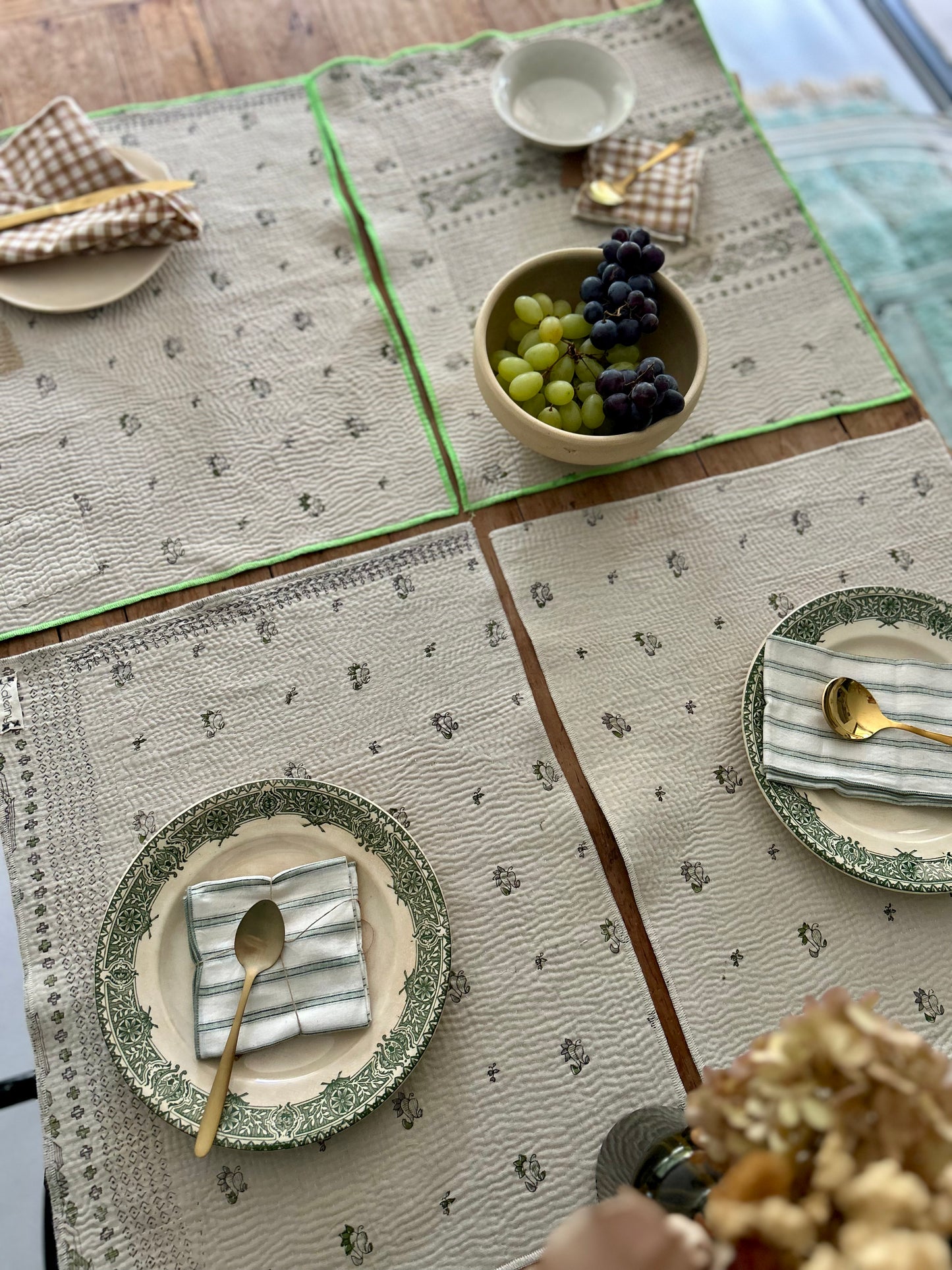 Set de table en kantha réversible   |  Collection Vintage Crème
