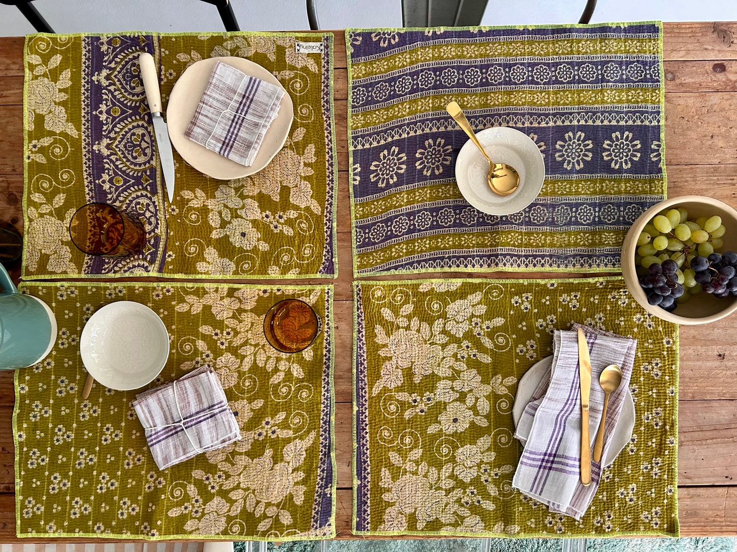 Set de table en kantha réversible   |  Collection Vintage Anis