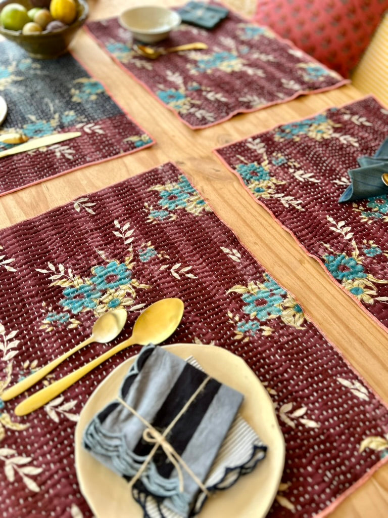 Set de table en kantha réversible   |  Collection Vintage Bordeaux