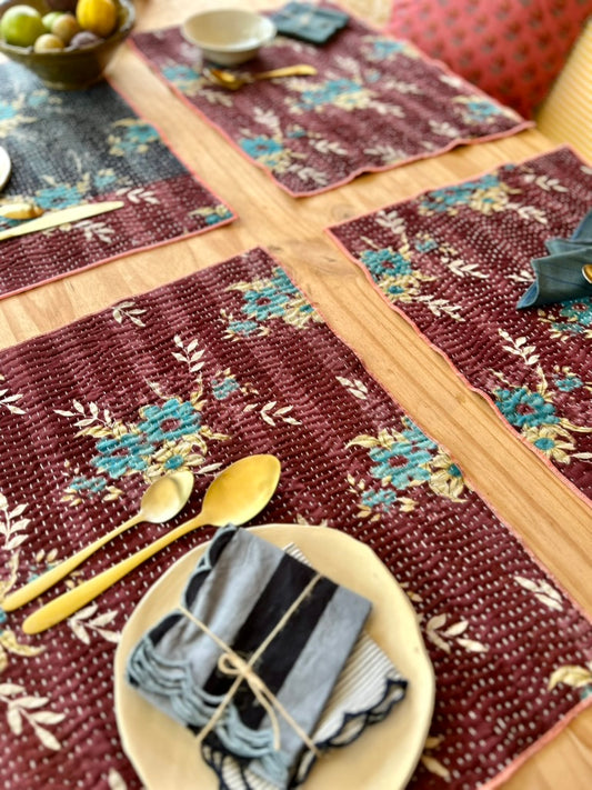 Set de table en kantha réversible   |  Collection Vintage Bordeaux