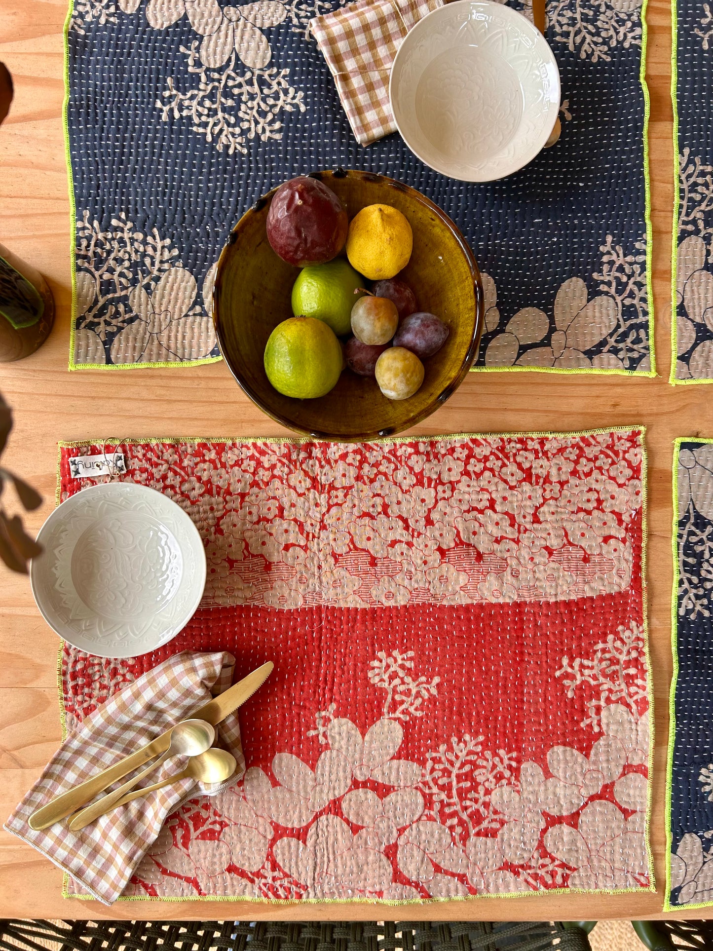 Set de table en kantha réversible   |  Collection Vintage noir