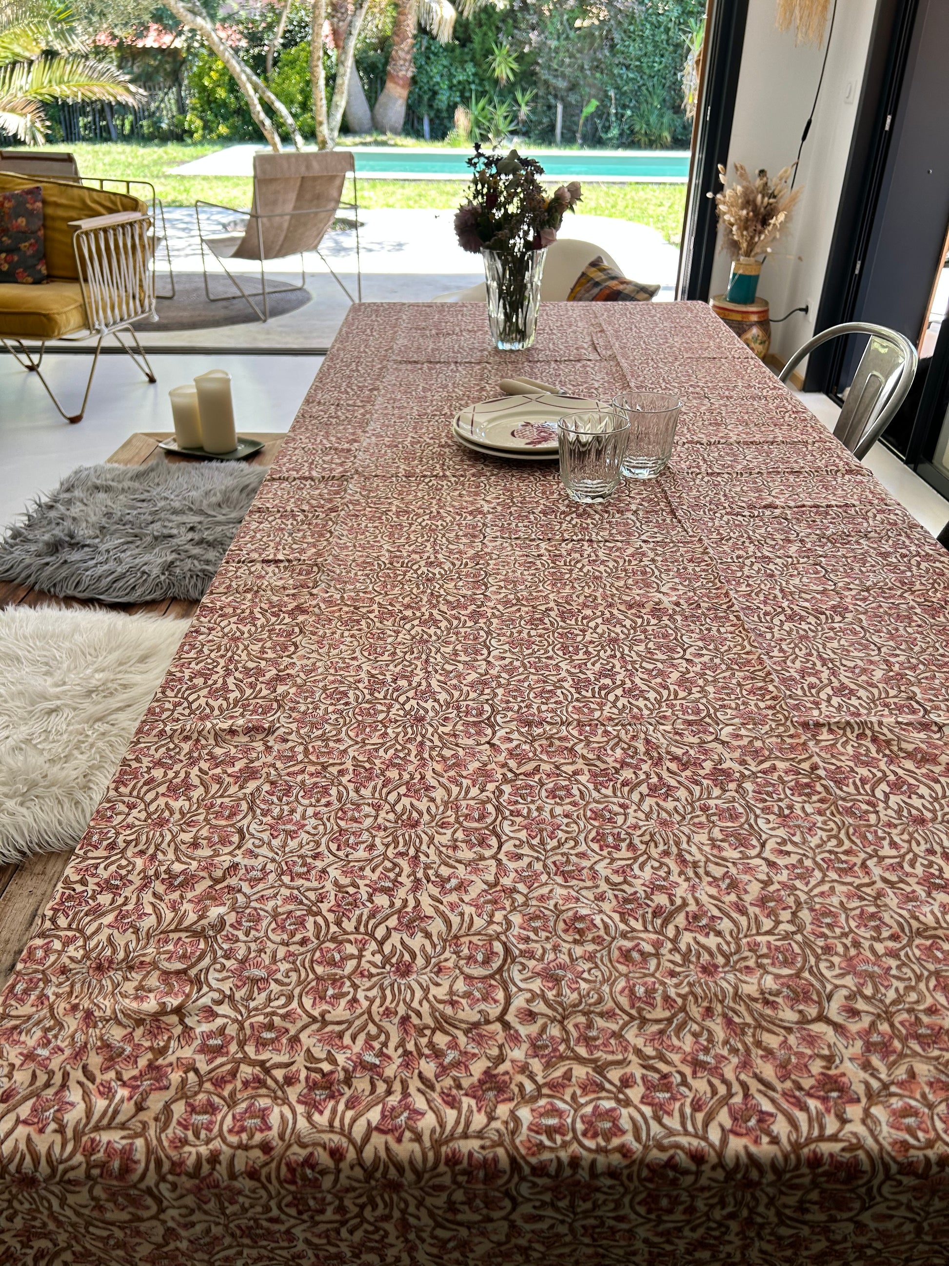 Nappe en coton imprimée à la main