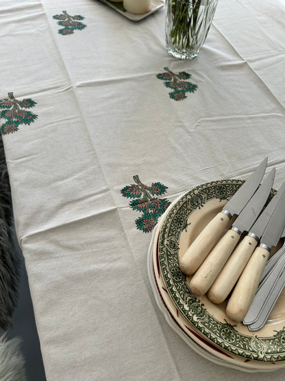 Nappe en coton crème avec motifs Arbuste Blockprint