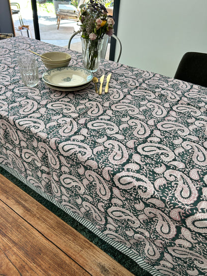 Longue nappe en coton imprimée à la main Cachemire Vert