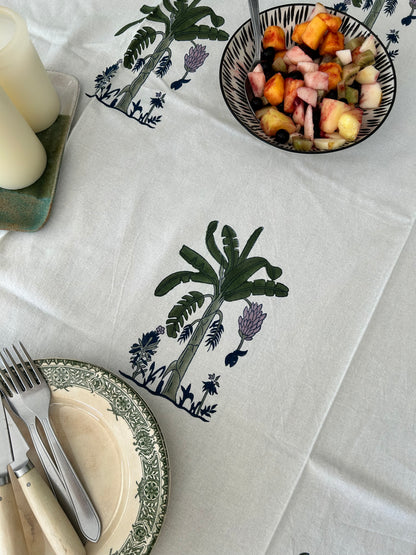Nappe en coton crème avec motifs Bananier Blockprint
