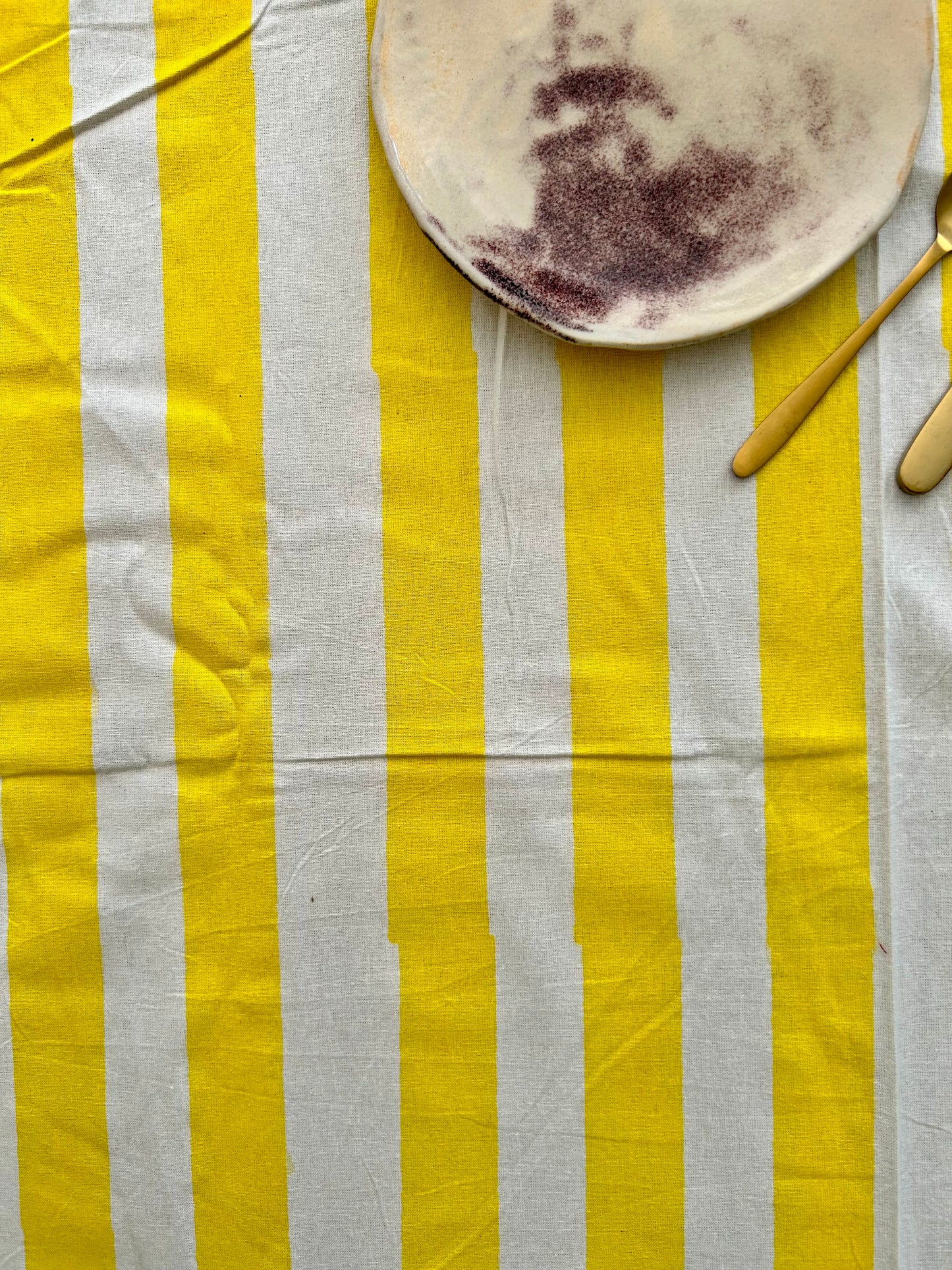 Longue nappe en coton imprimée à la main Rayures jaune
