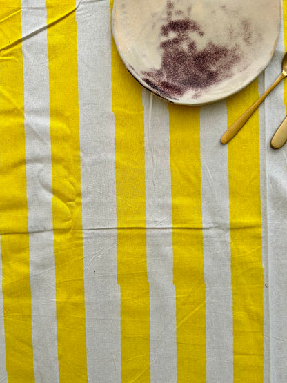 Longue nappe en coton imprimée à la main Rayures jaune