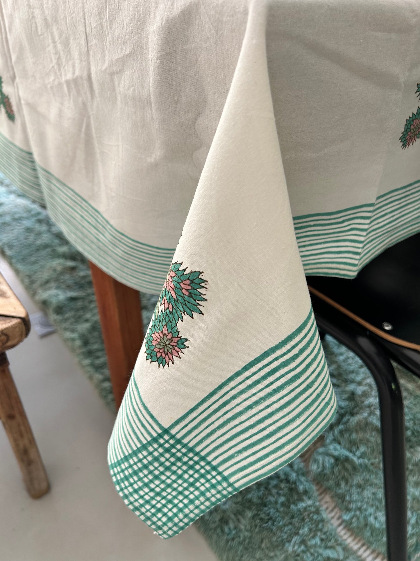 Nappe en coton crème avec motifs Arbuste Blockprint