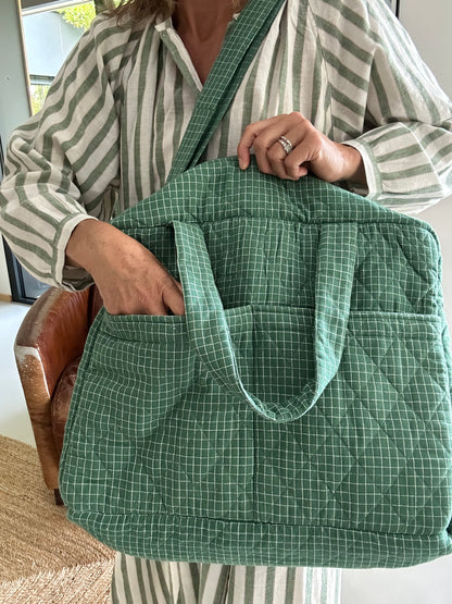 CABA en coton khadi matelassé vert à petits carreaux
