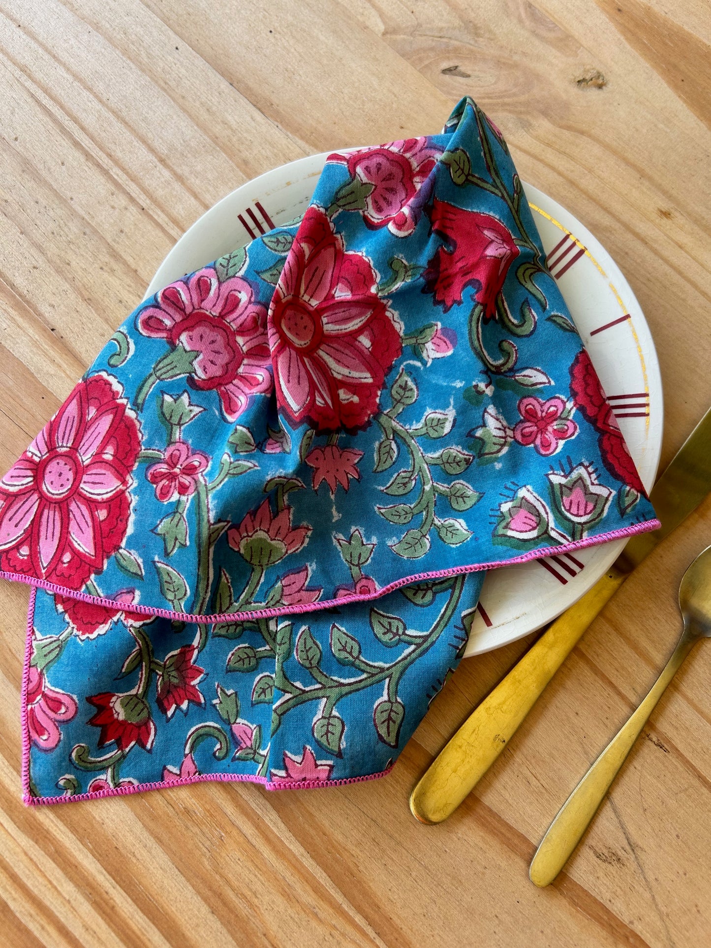 Serviettes de table en coton blockprint  (2 pièces)