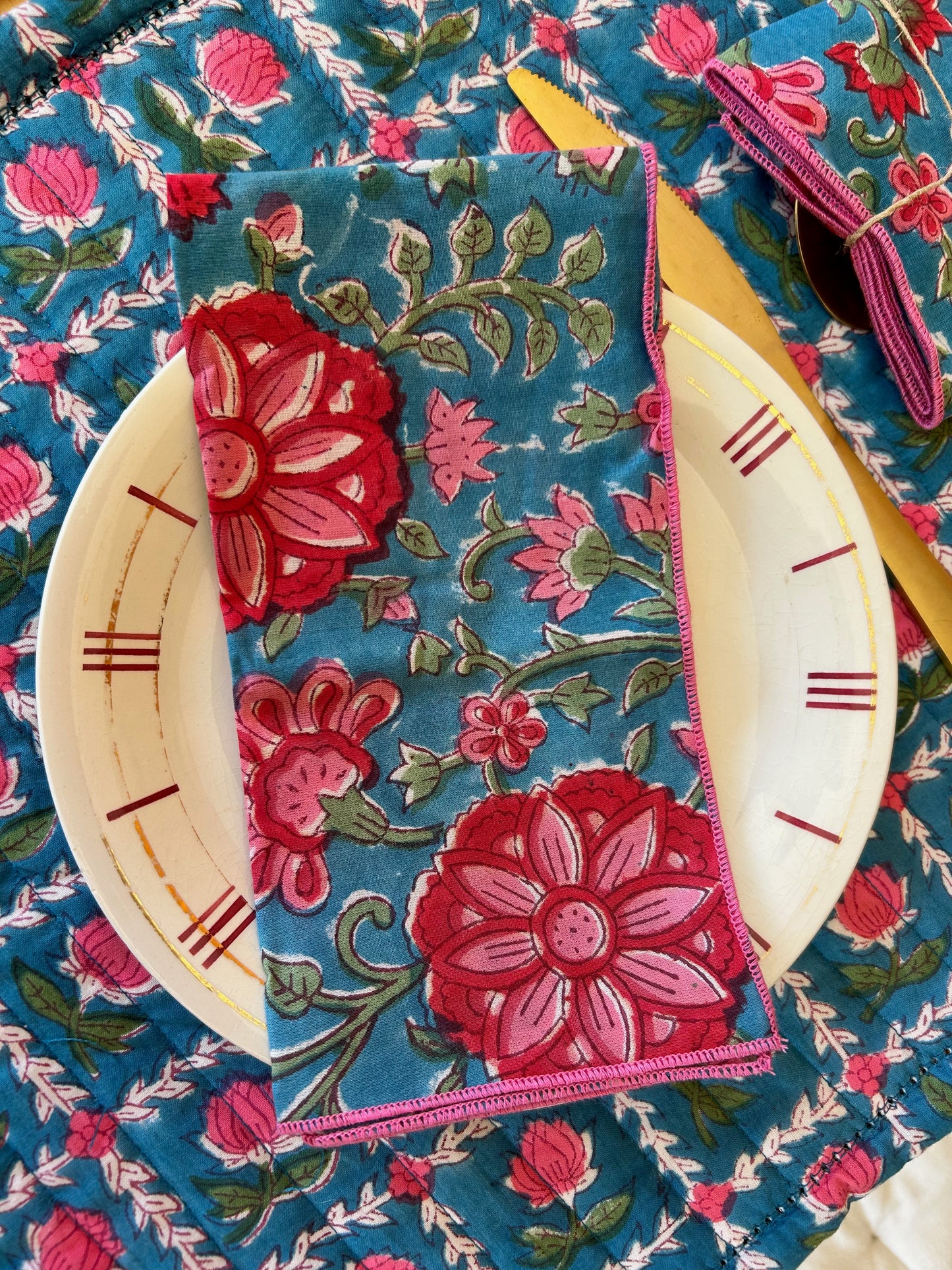 Serviettes de table en coton blockprint  (2 pièces)