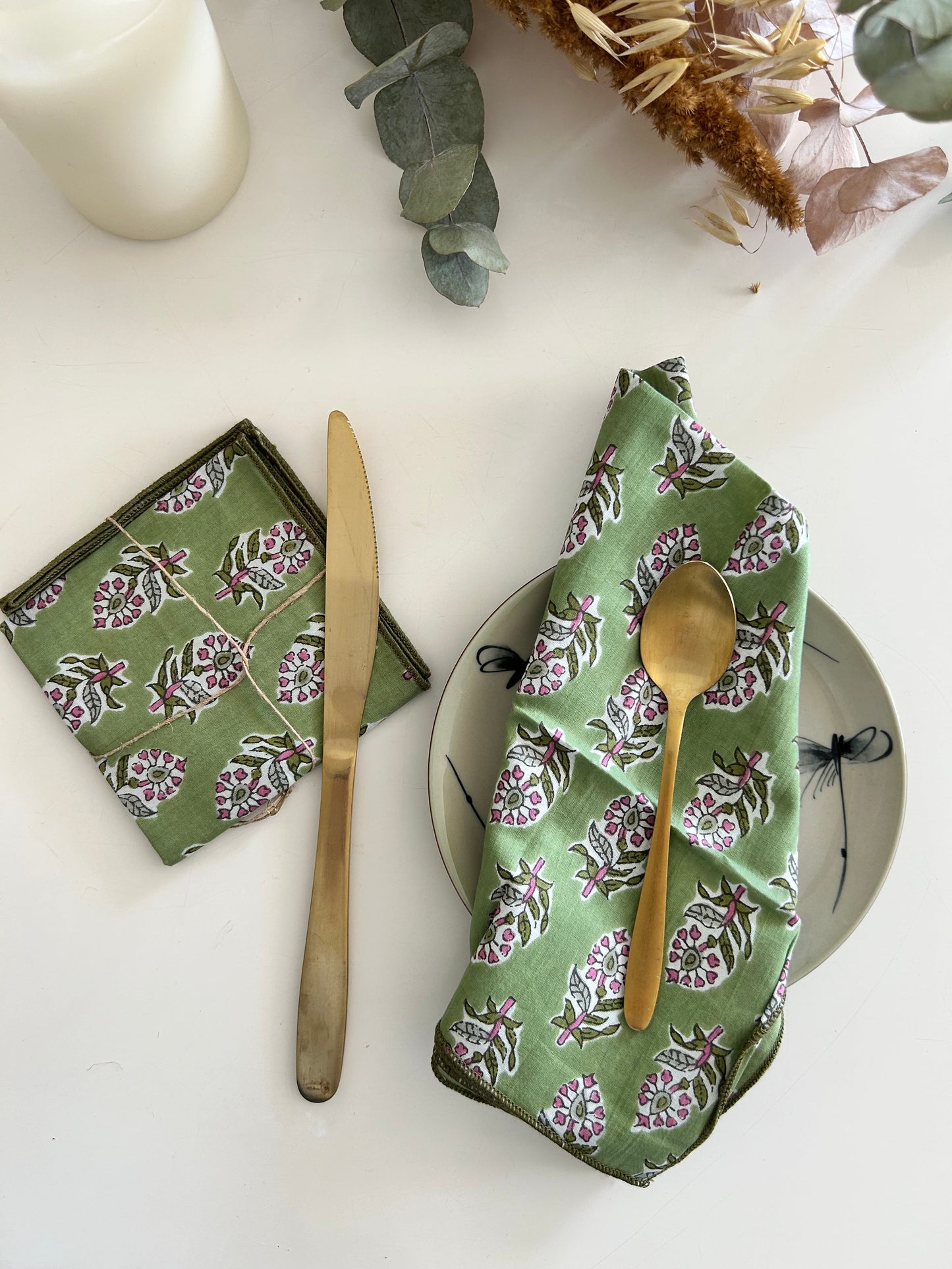 Serviettes de table en coton blockprint  (2 pièces)