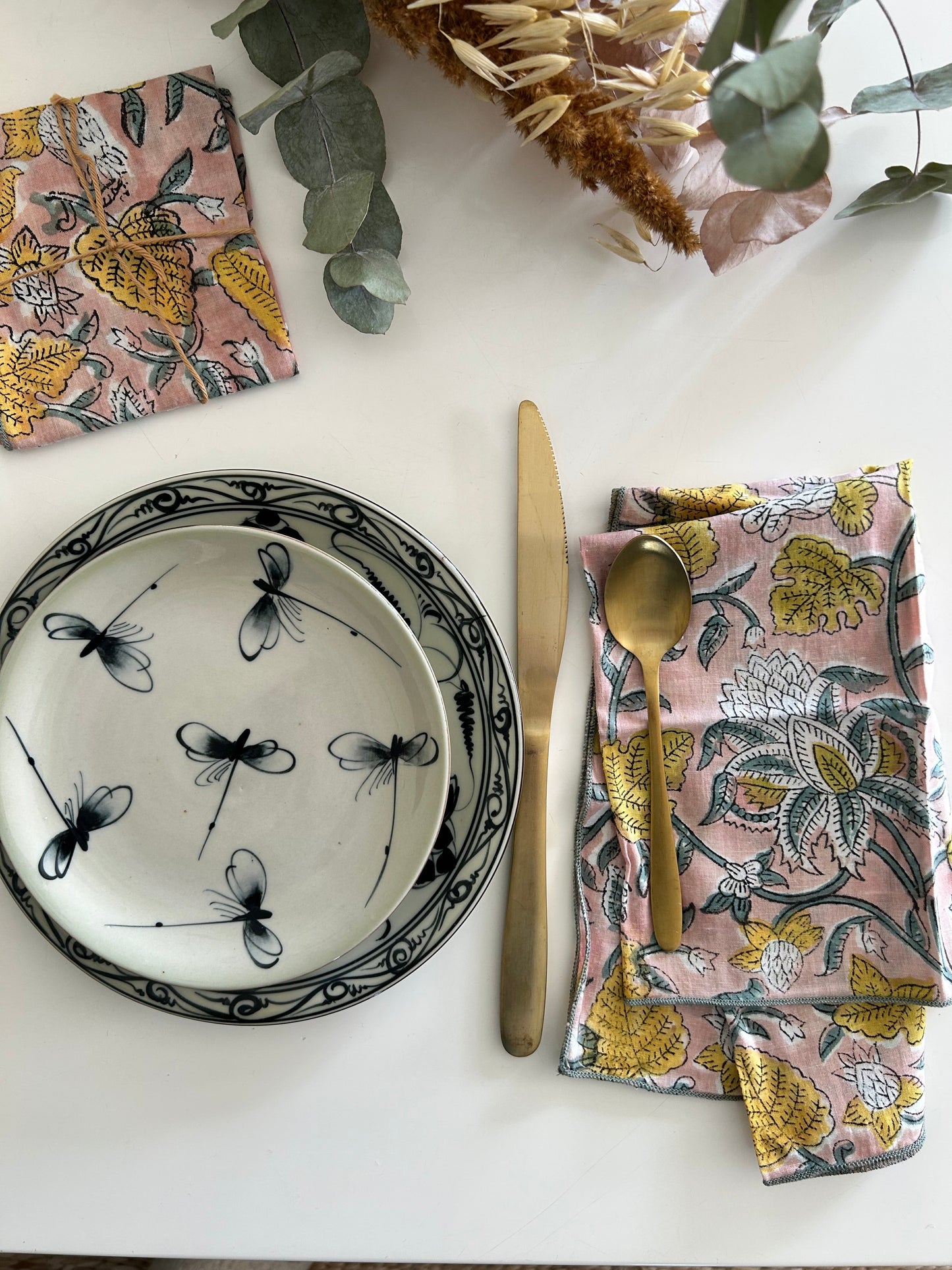 Serviettes de table en coton blockprint  (2 pièces)