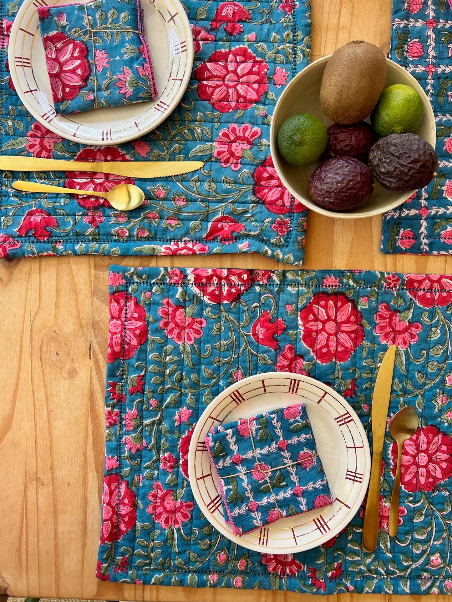 Set de table matelassé blockprint  |  Collection Azur