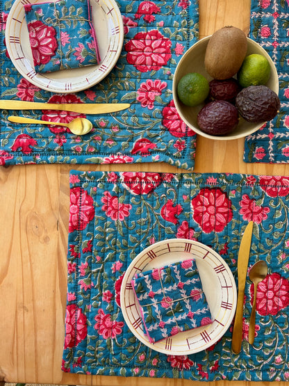 Set de table matelassé blockprint  |  Collection Azur