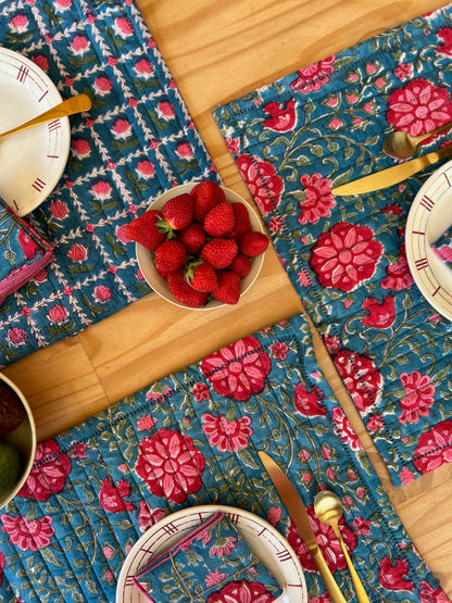 Set de table matelassé blockprint  |  Collection Azur
