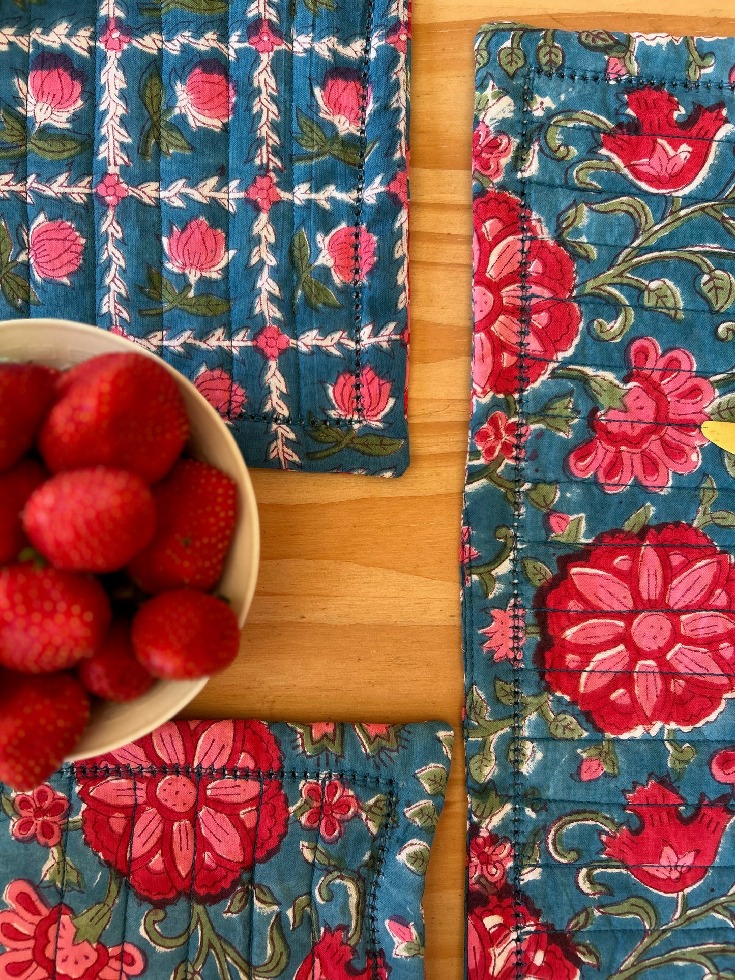 Set de table matelassé blockprint  |  Collection Azur