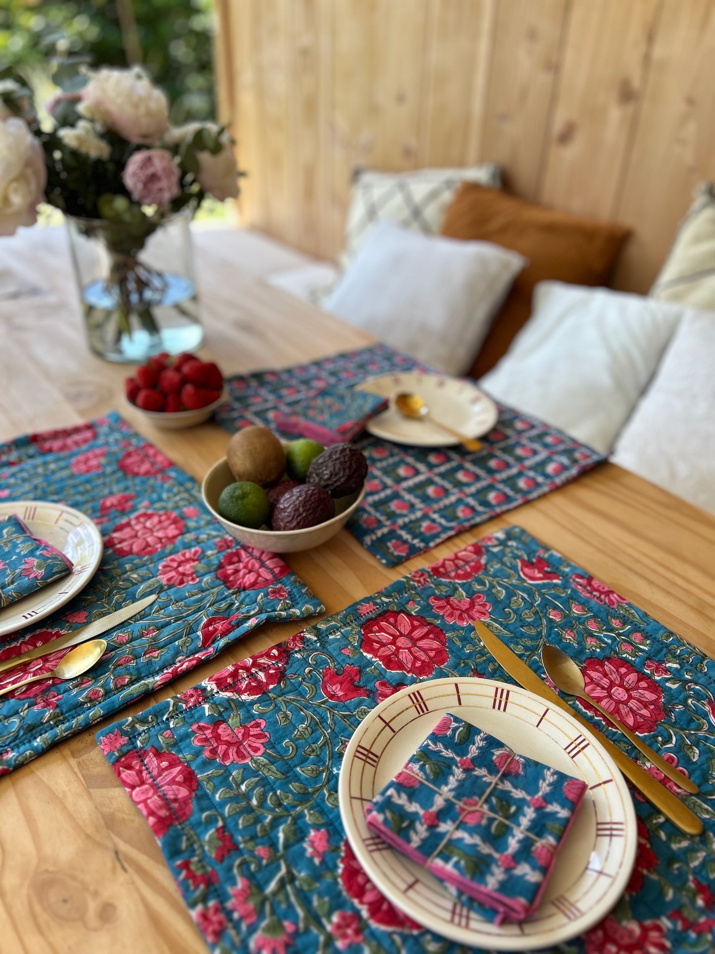 Set de table matelassé blockprint  |  Collection Azur